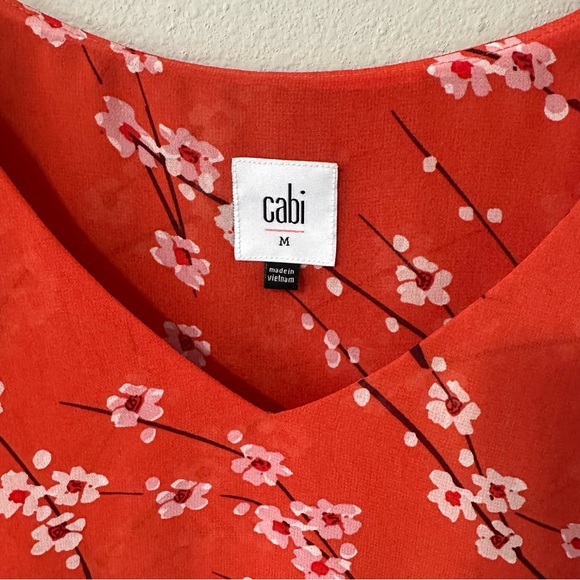 Cabi Orange & White Floral V Neck Lightweight Flowy Short Sleeve Blouse Medium - Picture 7 of 14